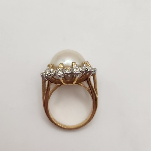 Vintage 18k Gold Electroplated Pearl & Diamond Ring Size 6 - Picture 6 of 13